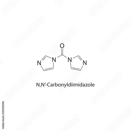 N,N’-Carbonyldiimidazole skeletal structure. Carbodiimide compound schematic illustration. Simple diagram, chemical formula.