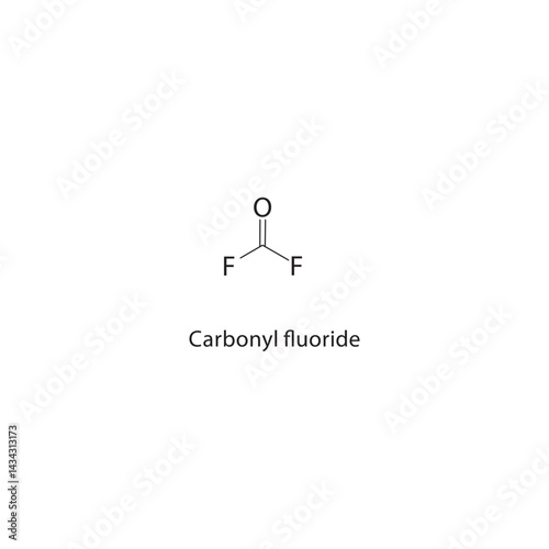 Carbonyl fluoride skeletal structure. Acyl halide compound schematic illustration. Simple diagram, chemical formula.