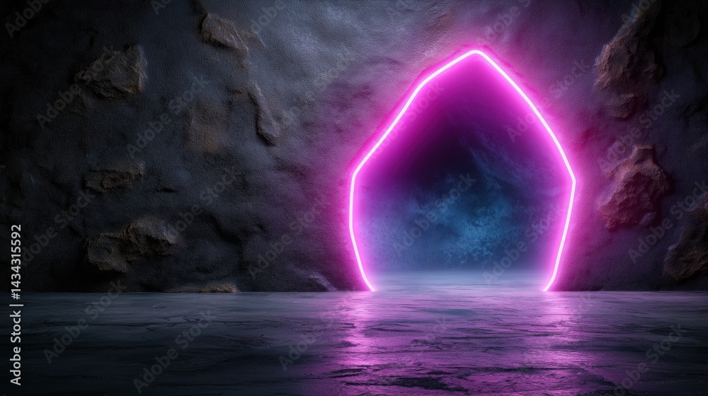 Explore a mesmerizing 3D geometric tunnel illuminated by vibrant neon lights in a futuristic setting