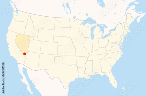 Location Map of the city Henderson in Nevada, USA. The state is marked orange and the city is highlighted with a red dot. No labels at all.