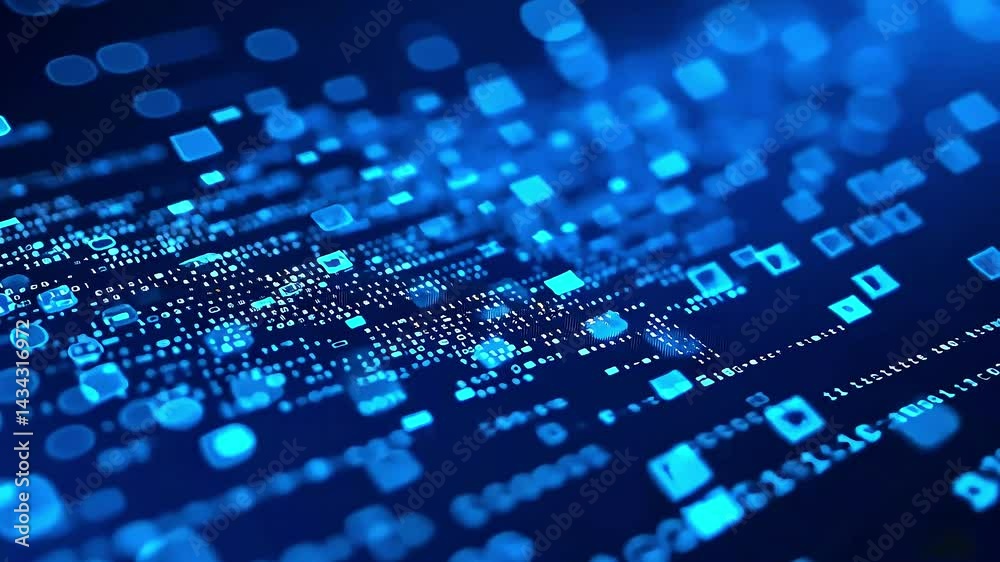 Abstract tech background with dots and particles lights in dark space, digital futuristic pattern, animation, visual design, blue neon light spots Abstract tech background with dots and particles lights in dark space, digital futuristic pattern, animation, visual design, blue neon light spots