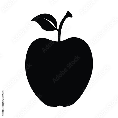 Simple and minimalist design of an apple fruit in black silhouette