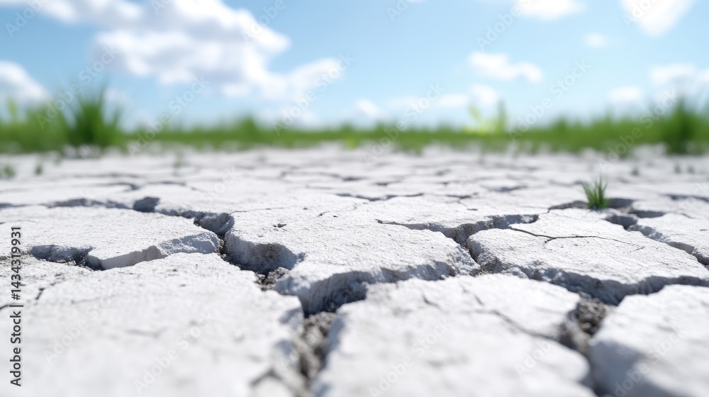 Obraz premium Dry cracked earth with sparse grass