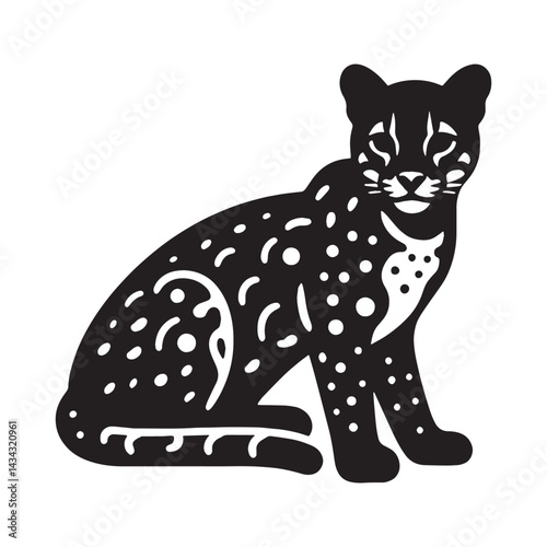 Sleek minimalist ocelot silhouette vector tailored for digital interface assets – ocelot silhouette – ocelot vector – ocelot illustration – silhouette of ocelot

