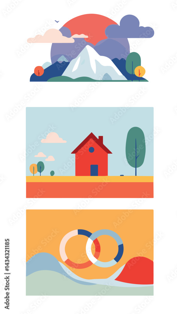 home sweet home and mountain landscape