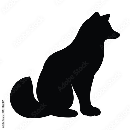 Silhouette of a Sitting Dog or Wolf with Alert and Regal Posture