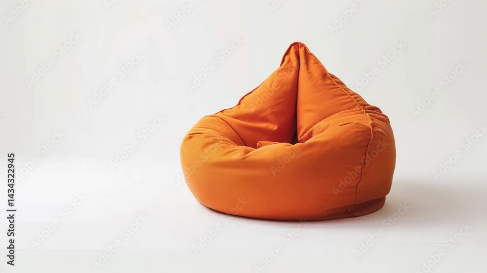 Minimalist orange beanbag resting against stark white backdrop, embodying contemporary furniture design with soft, ergonomic comfort and clean aesthetic lines Minimalist orange beanbag resting against stark white backdrop, embodying contemporary furniture design with soft, ergonomic comfort and clean aesthetic lines
