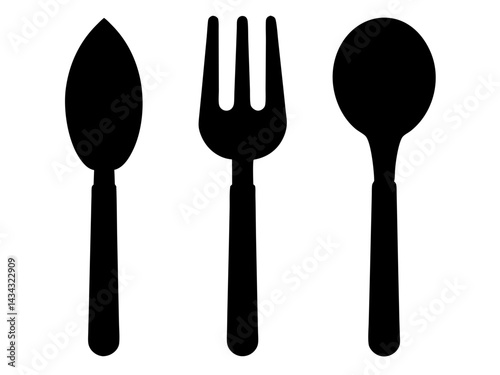 Cutlery silhouette set, Fork spoon knife black icons, Set of cutlery icon vector