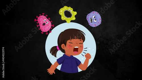 Whooping Cough garm bacteria text animation cartoon style background animated video