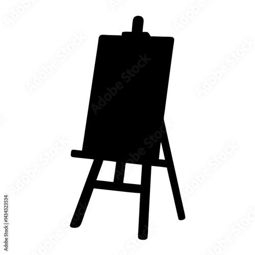 Black silhouette of an artist's easel with canvas for painting