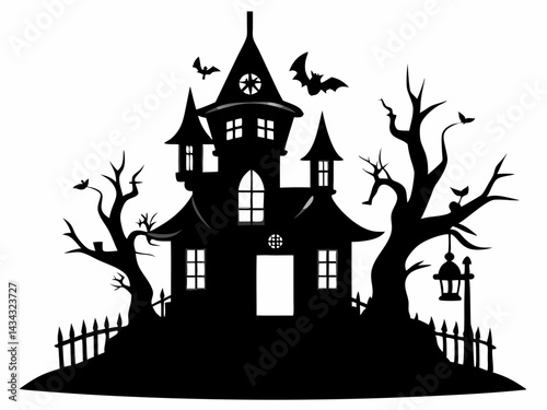Halloween house silhouette,Hanted house black  vector art