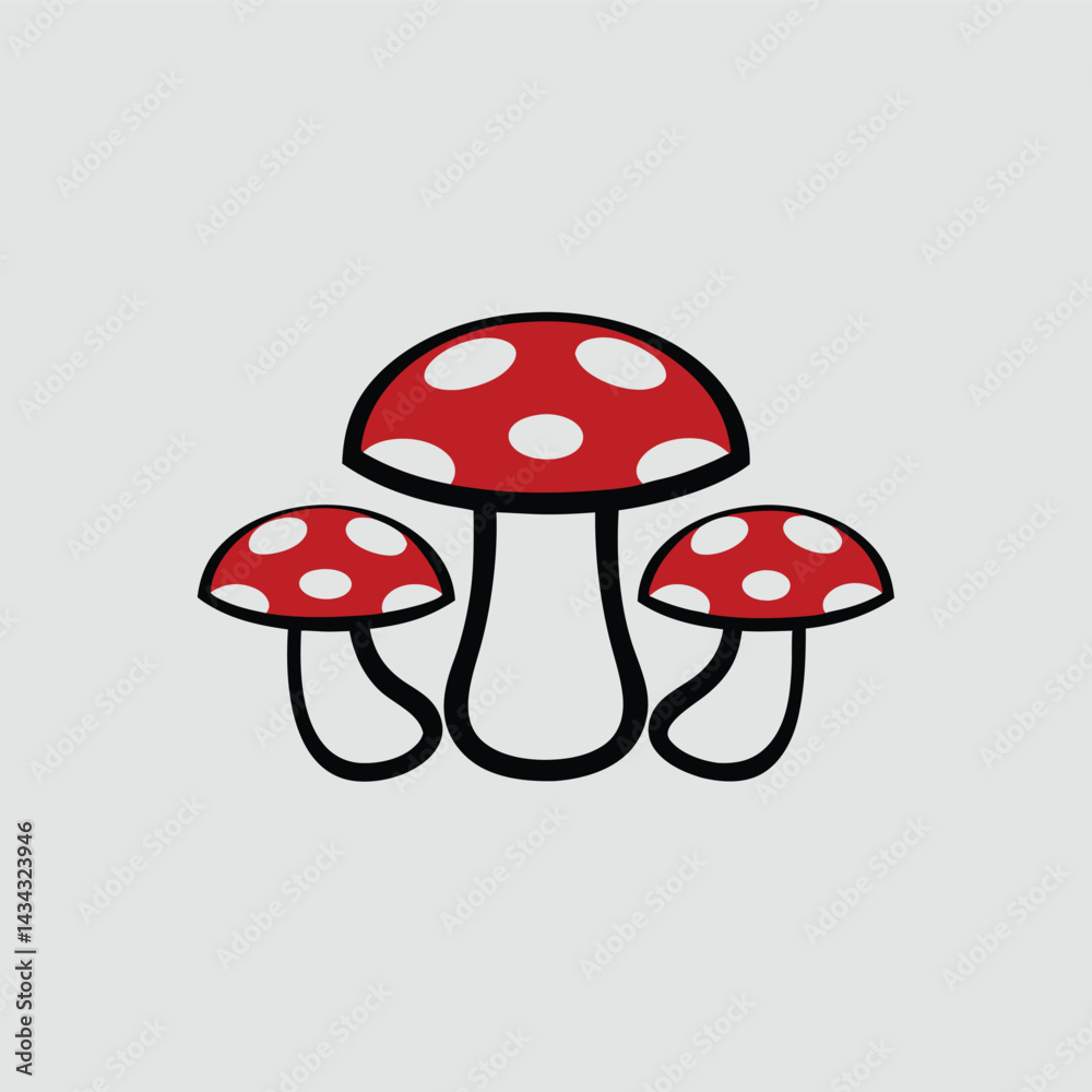 Three Red Mushrooms with White Dots Illustration Three Red Mushrooms with White Dots Illustration