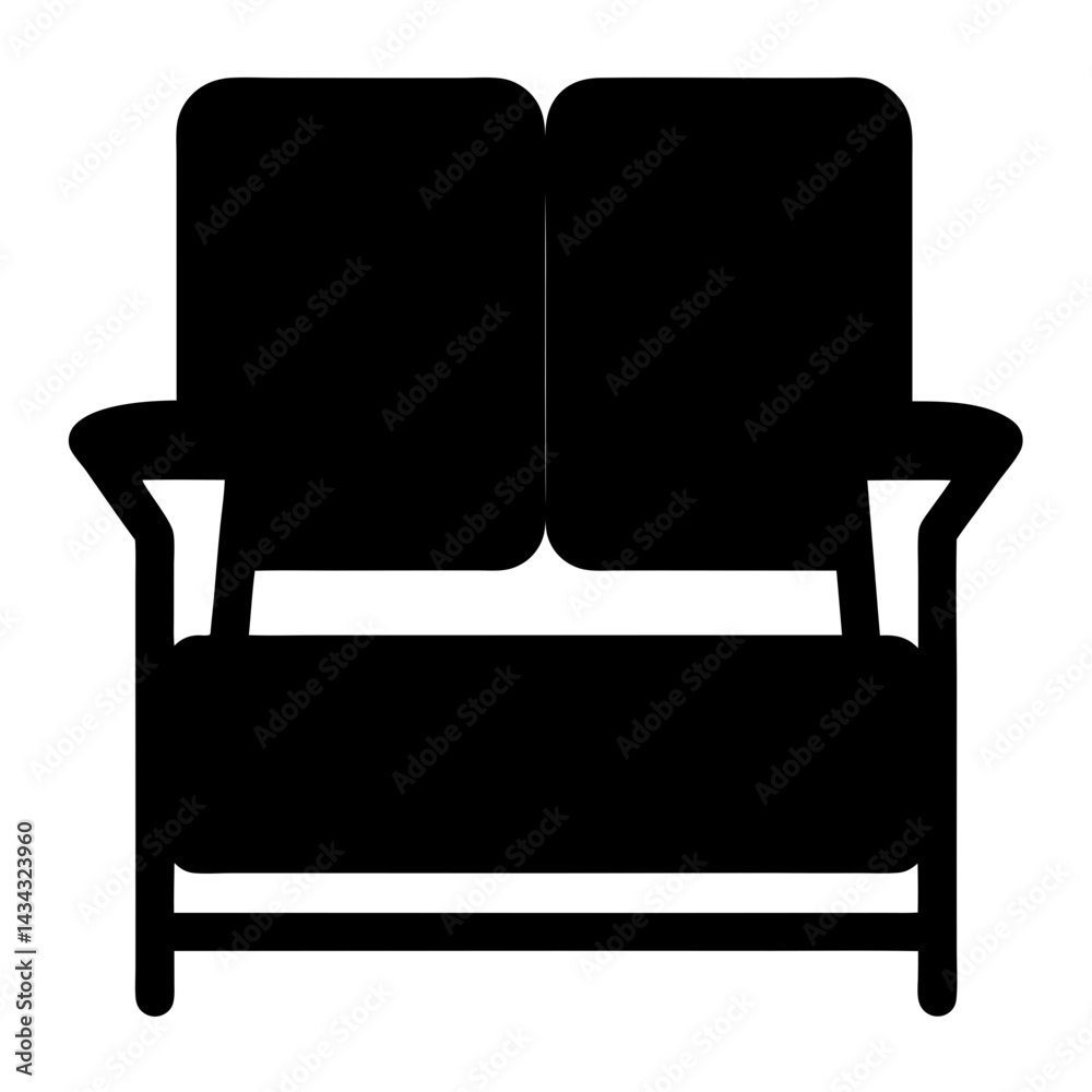 Stylized silhouette of a loveseat featuring a minimalist two person chair Stylized silhouette of a loveseat featuring a minimalist two person chair
