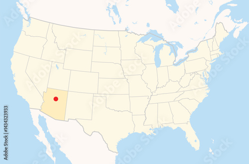 Location Map of the city Flagstaff in Arizona, USA. The state is marked orange and the city is highlighted with a red dot. No labels at all.