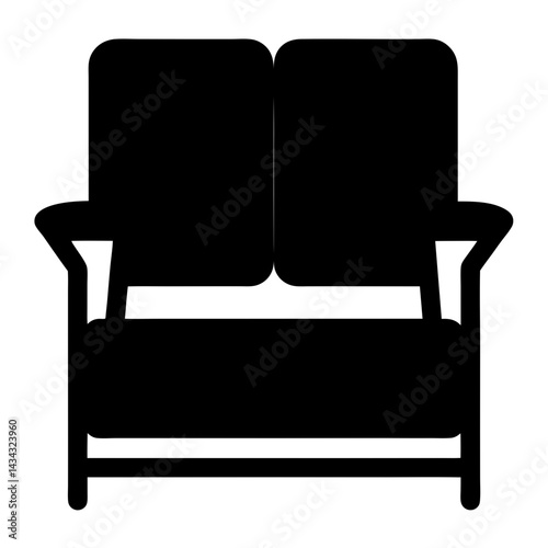 Stylized silhouette of a loveseat featuring a minimalist two person chair
