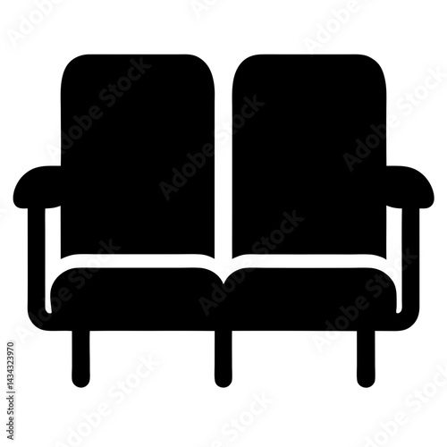 A black and white icon representing a two seat movie theater chair