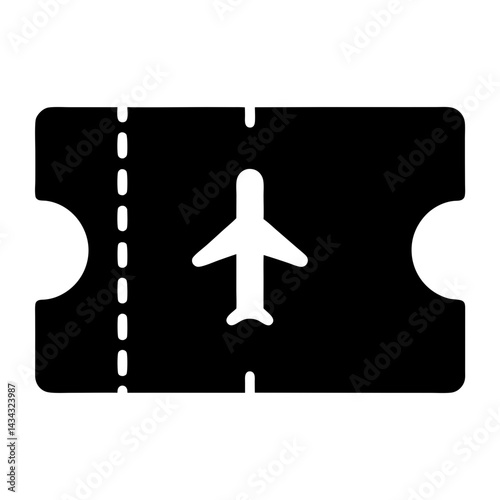 Airplane ticket stub icon with perforated line showing travel and vacation