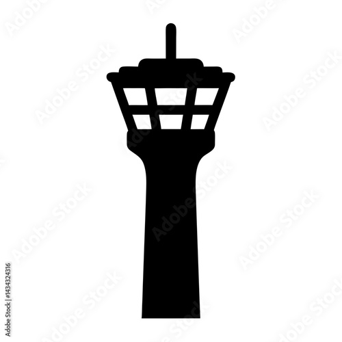 Black Silhouette of Iconic Observation Tower Against a White Background