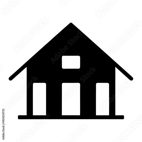 Simple black house icon with three doors and one window illustration