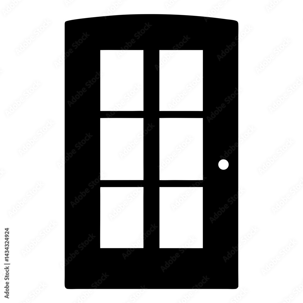 Black and White Door with Six Panes and a Round Knob Black and White Door with Six Panes and a Round Knob