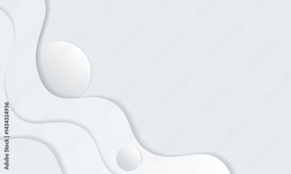 Obraz premium Abstract White and Gray Paper Cut Art with Curved Shapes and Shadows. Vector Illustration