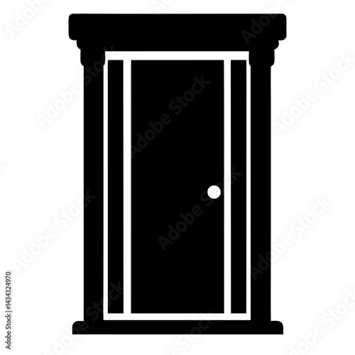 Solid black door with classical frame and knob in a minimalistic design