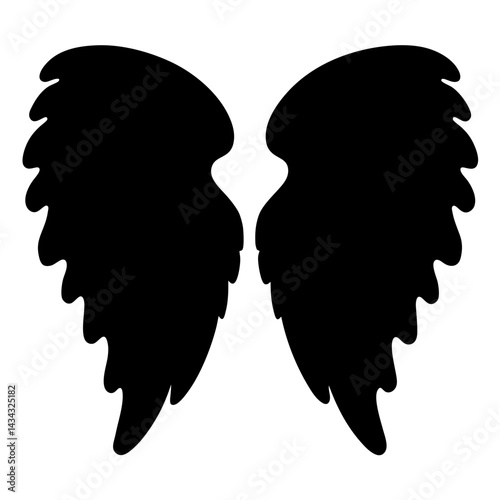 Bold silhouette of angel wings soaring against a pristine white backdrop