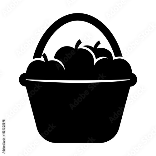 Simple vector illustration of a basket filled with apples and fruit