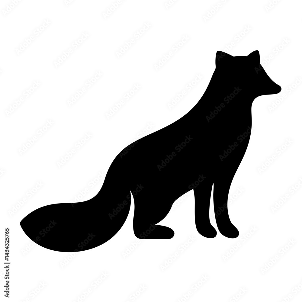 Obraz premium Elegant black silhouette illustration of a fox sitting calmly looking ahead