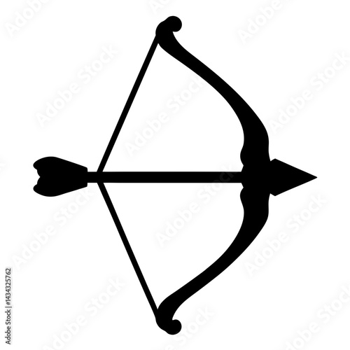 Black silhouette of a bow and arrow, ancient weapon design icon