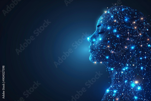 A Futuristic Digital Silhouette of a Human Head Filled with Light