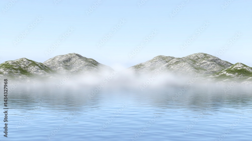 Fototapeta premium Misty mountains reflected in calm water
