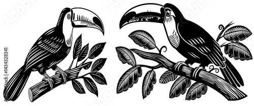 Hornbill bird stay in branch of tree shilhotee vector isolated on white background
