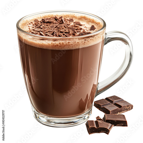 Glass Mug Of hot chocolate Isolated on white transparent background