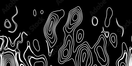 Generate a high-contrast black and white topographic map featuring detailed contour lines. The map should display various elevations using closely spaced, Topography and geography map grid abstract.