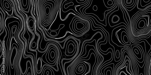 Generate a high-contrast black and white topographic map featuring detailed contour lines. The map should display various elevations using closely spaced, Topography and geography map grid abstract.