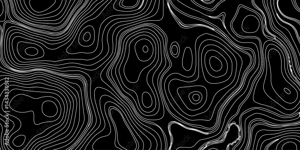 Obraz premium Generate a high-contrast black and white topographic map featuring detailed contour lines. The map should display various elevations using closely spaced, Topography and geography map grid abstract.
