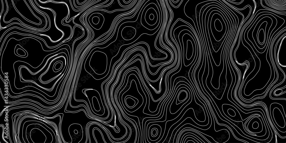 Fototapeta premium Generate a high-contrast black and white topographic map featuring detailed contour lines. The map should display various elevations using closely spaced, Topography and geography map grid abstract.