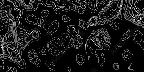 Generate a high-contrast black and white topographic map featuring detailed contour lines. The map should display various elevations using closely spaced, Topography and geography map grid abstract.