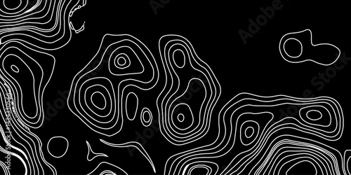 Generate a high-contrast black and white topographic map featuring detailed contour lines. The map should display various elevations using closely spaced, Topography and geography map grid abstract.