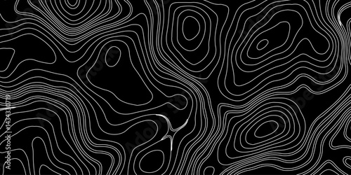 Generate a high-contrast black and white topographic map featuring detailed contour lines. The map should display various elevations using closely spaced, Topography and geography map grid abstract.