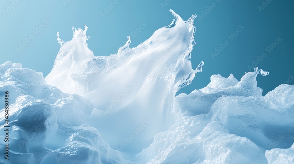 Naklejka premium Whipped cream splash, blue background, food texture, culinary art