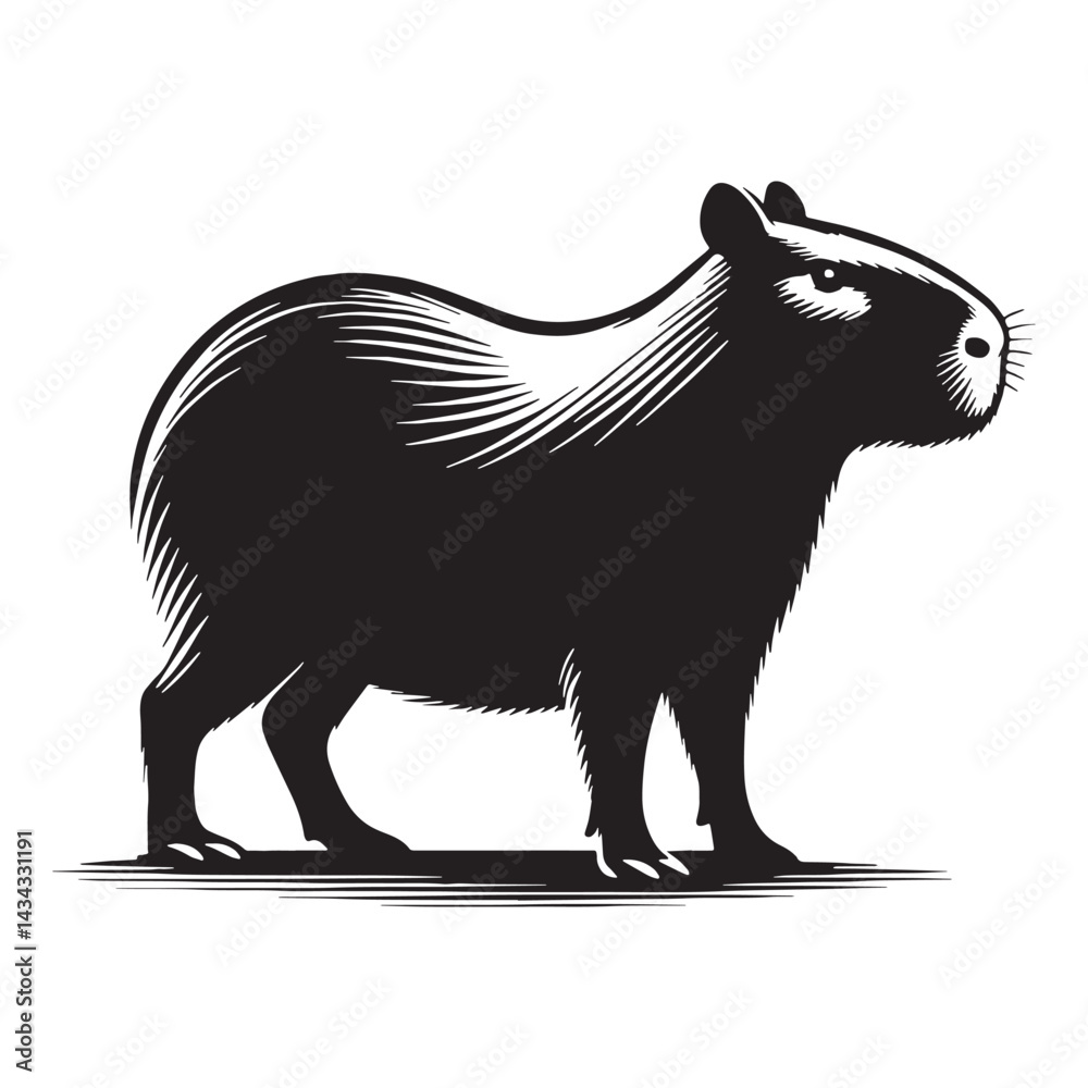 Obraz premium Simplified contour capybara silhouette vector built for flat-design libraries and icon packs – capybara silhouette – capybara vector – capybara illustration – silhouette of capybara
