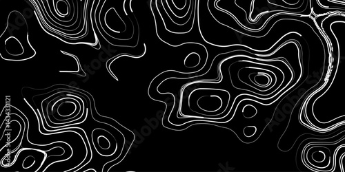 Generate a high-contrast black and white topographic map featuring detailed contour lines. The map should display various elevations using closely spaced, Topography and geography map grid abstract.