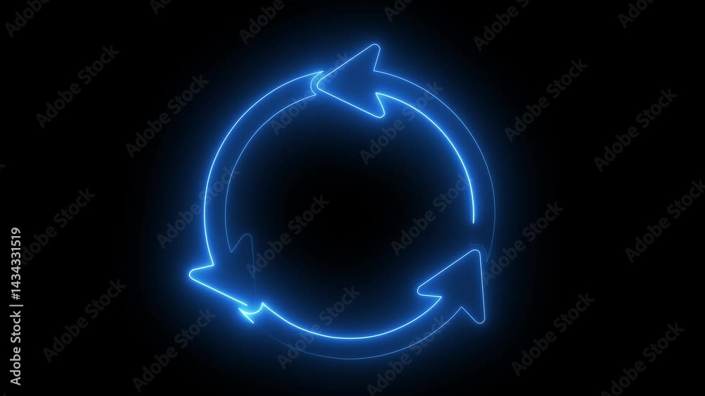 Neon line refresh arrow icon Abstract neon refresh and recycle icon on with black background animation