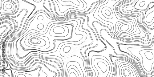 Generate a high-contrast black and white topographic map featuring detailed contour lines. The map should display various elevations using closely spaced, Topography and geography map grid abstract.