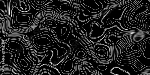Generate a high-contrast black and white topographic map featuring detailed contour lines. The map should display various elevations using closely spaced, Topography and geography map grid abstract.