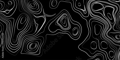 Generate a high-contrast black and white topographic map featuring detailed contour lines. The map should display various elevations using closely spaced, Topography and geography map grid abstract.