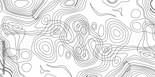 Generate a high-contrast black and white topographic map featuring detailed contour lines. The map should display various elevations using closely spaced, Topography and geography map grid abstract.