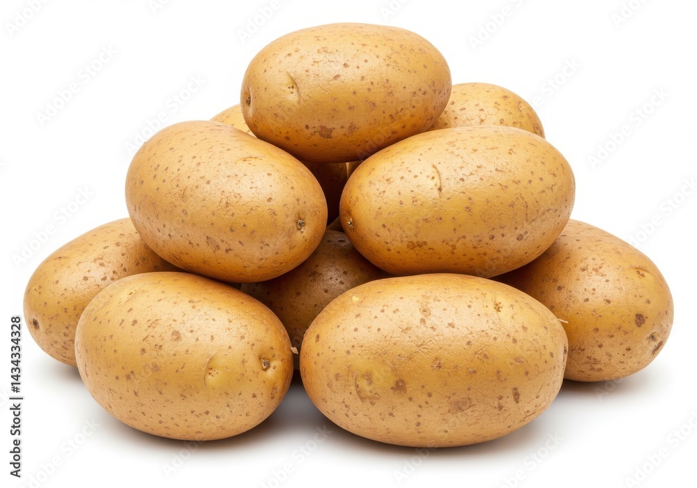 Pile of potatoes on a white surface isolated on white background Pile of potatoes on a white surface isolated on white background